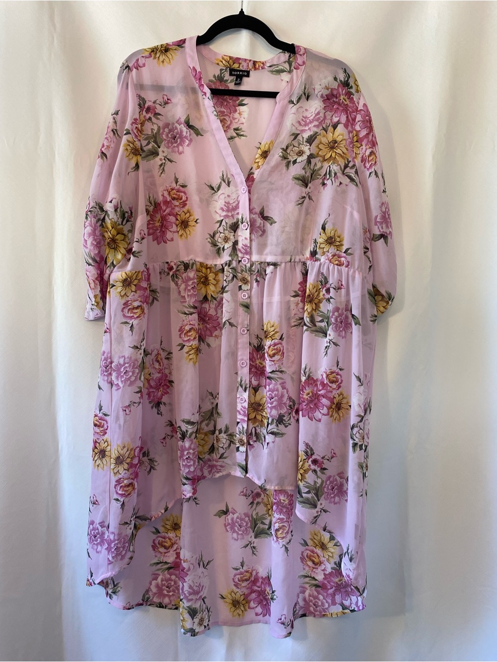 Torrid Lexie Floral Chiffon Babydoll Hi-Lo Tunic Blouse Size 2 Feminine Romantic
